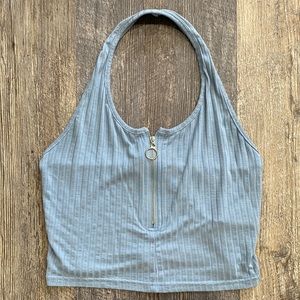 Light blue halter top with zipper
